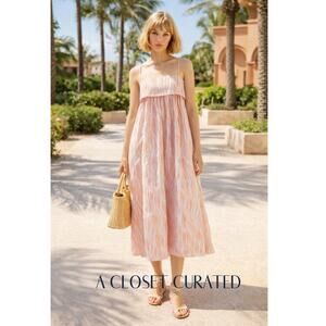 Matthew Bruch Bandeau Babydoll Midi Dress White Orange Blue NEW Medium